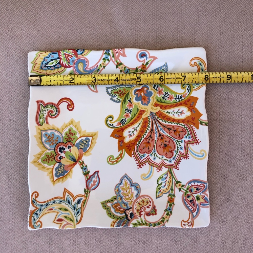 222 Fifth Indochine Paisley Ceramic Set Of 1 Snack Plate & 3 Dipping Bowls - Picture 6 of 16